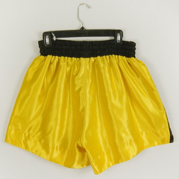 Vintage Yellow Satin Boxer Stretch Waist Boxing Shorts - Picture 3 of 3